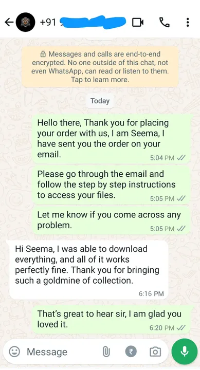 WhatsApp message from a customer about the bundle
